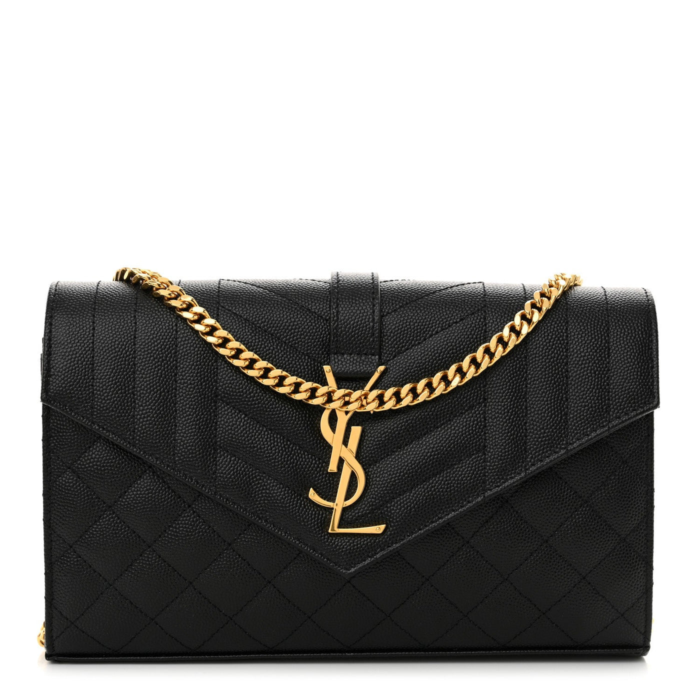 Saint Laurent Triquilt Chain Wallet Black Grain de Poudre
