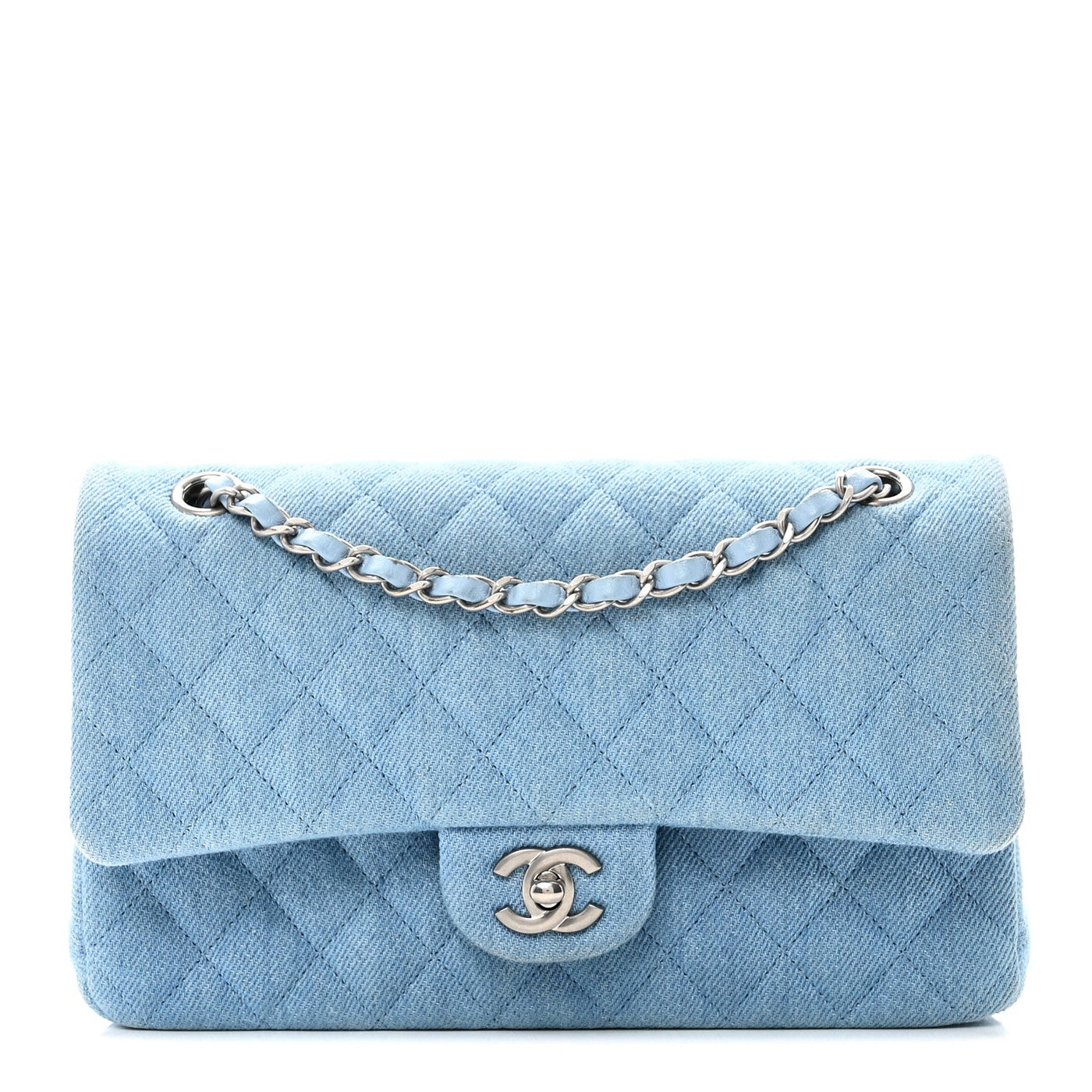 Chanel Double Flap Bag Medium Light Blue Denim
