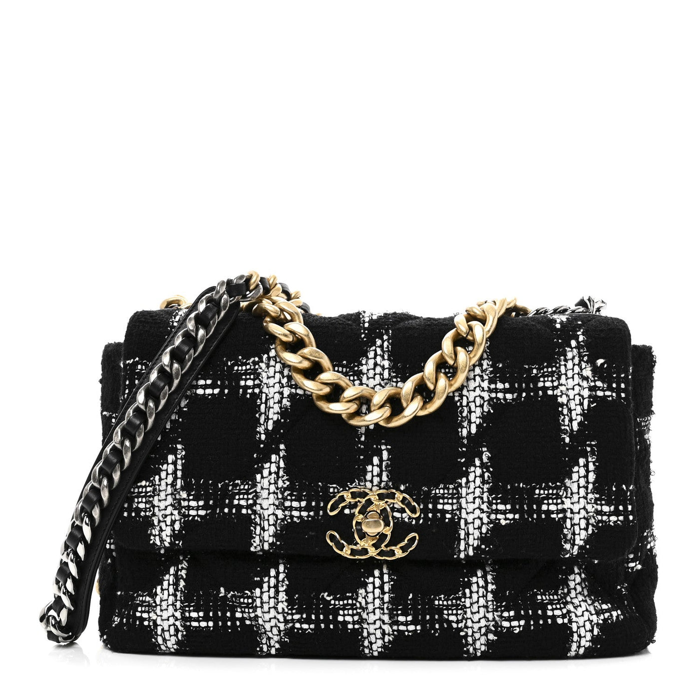 Chanel 19 Flap Bag Large Black White Tweed