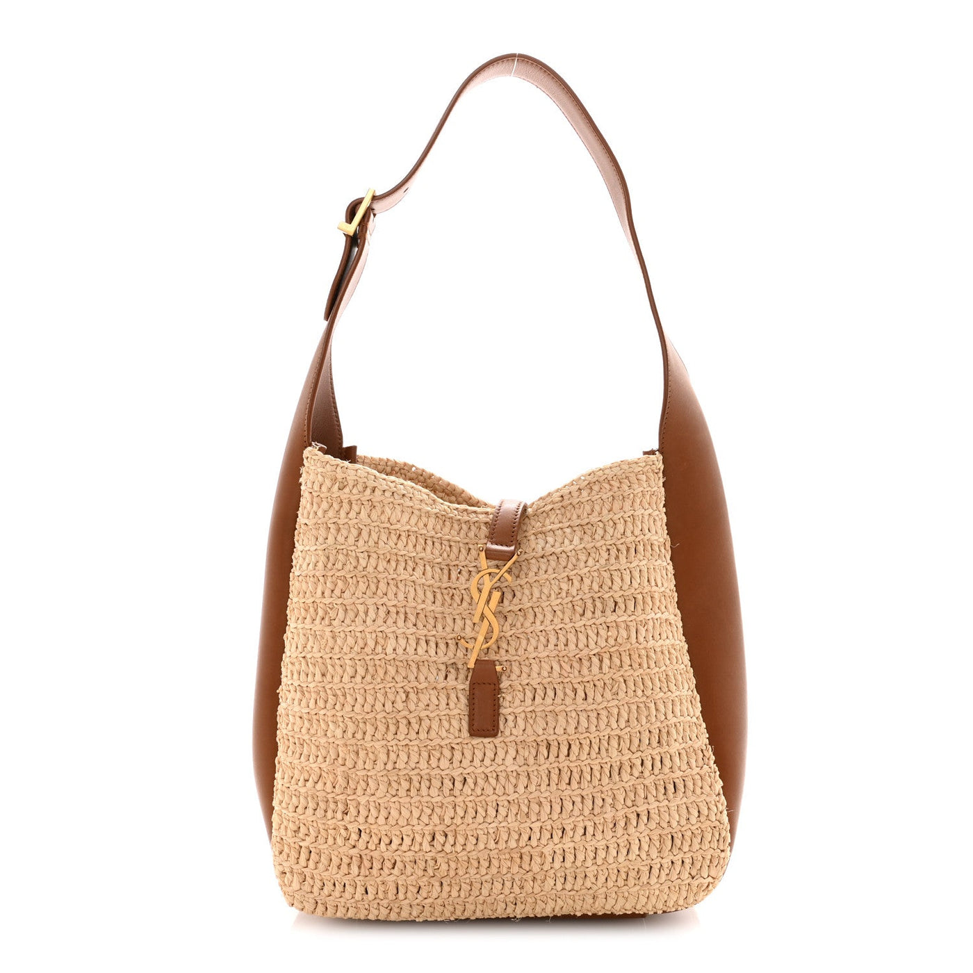 Saint Laurent Le 5 A 7 Small Hobo Natural Brick Raffia Calfskin