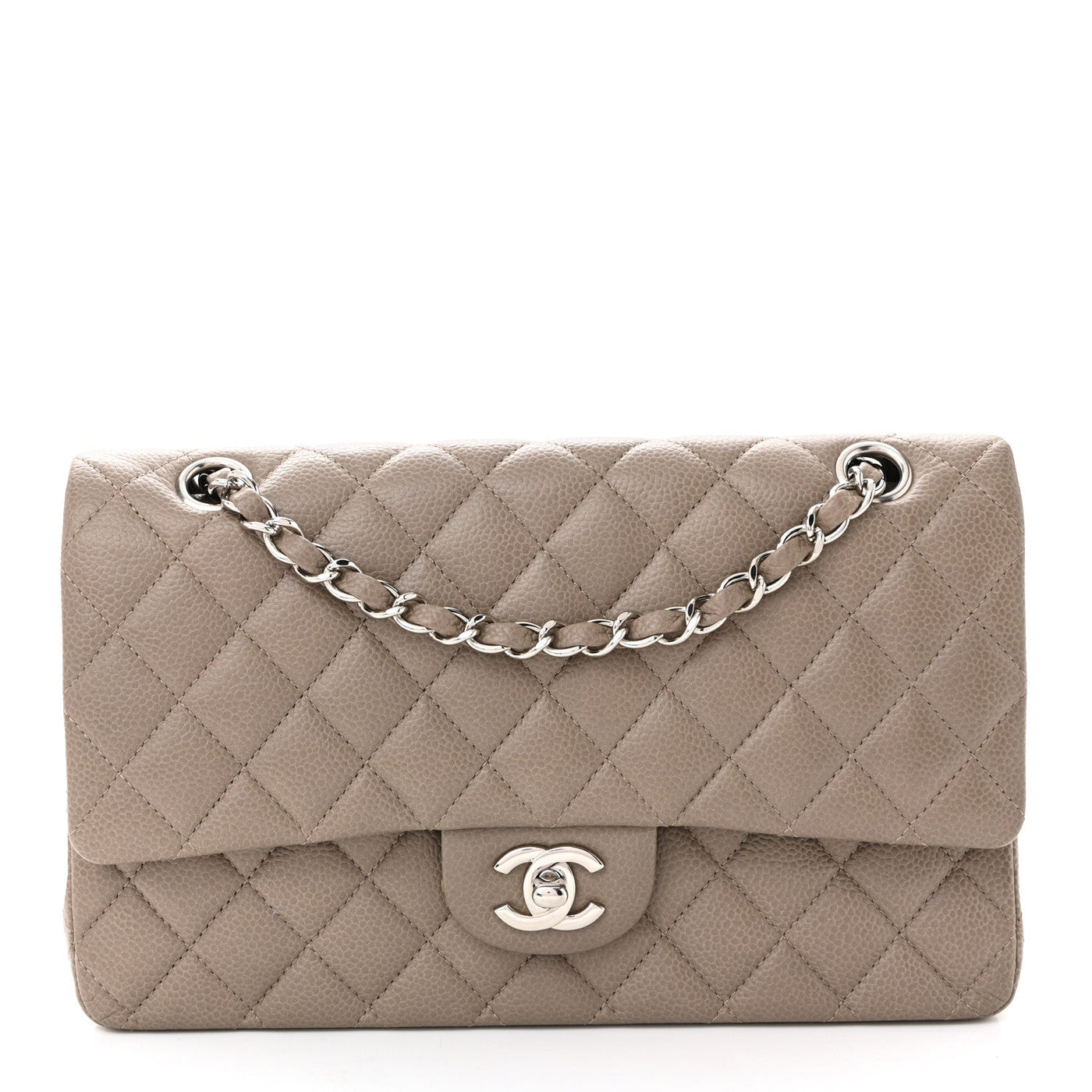 Chanel Double Flap Bag Medium Taupe Caviar