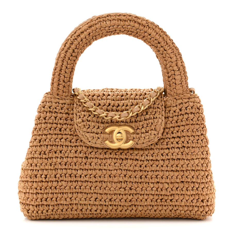 Chanel Nano Kelly Flap Bag Dark Beige Raffia – PRELOOV