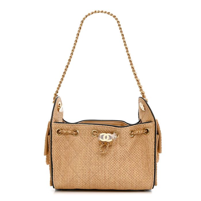 Chanel Mini Chanel 25 Handbag Beige Black Raffia – PRELOOV