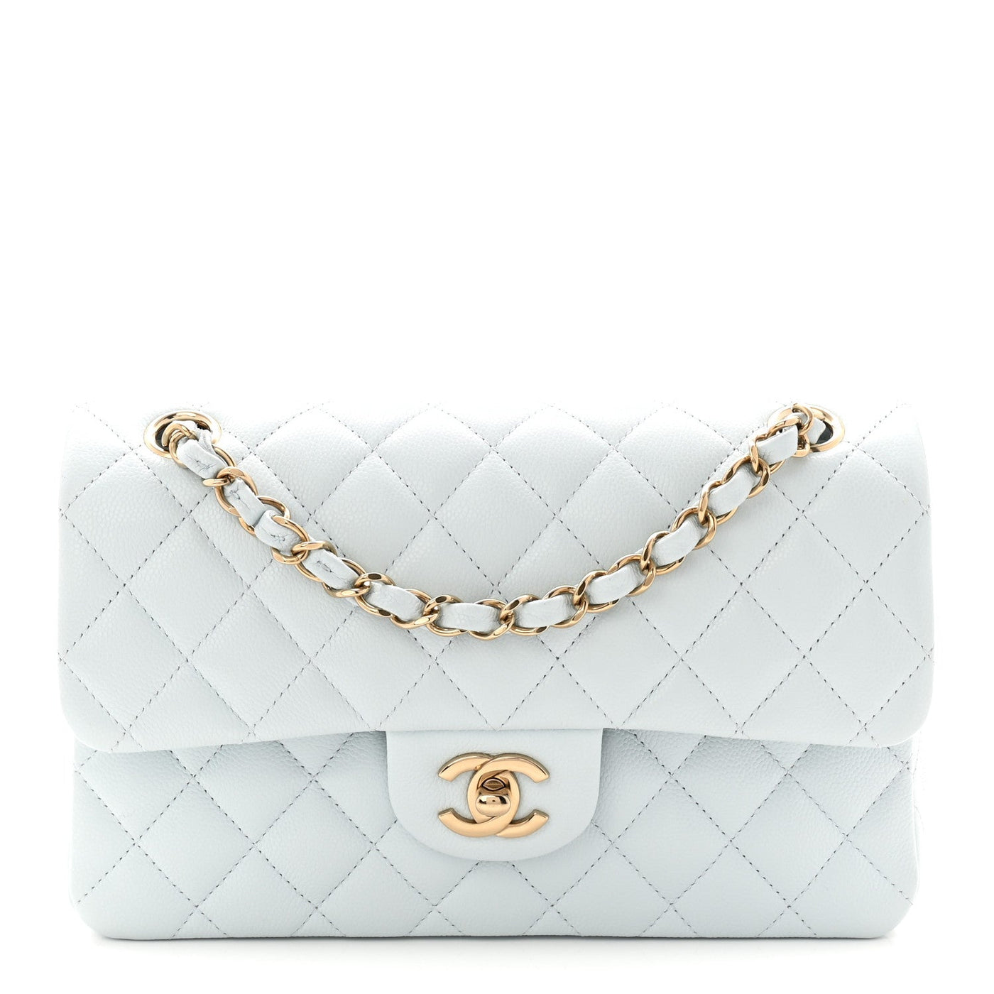 Chanel Double Flap Bag Small Light Blue Caviar