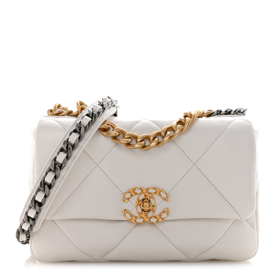 Chanel 19 Flap Bag Medium White Goatskin