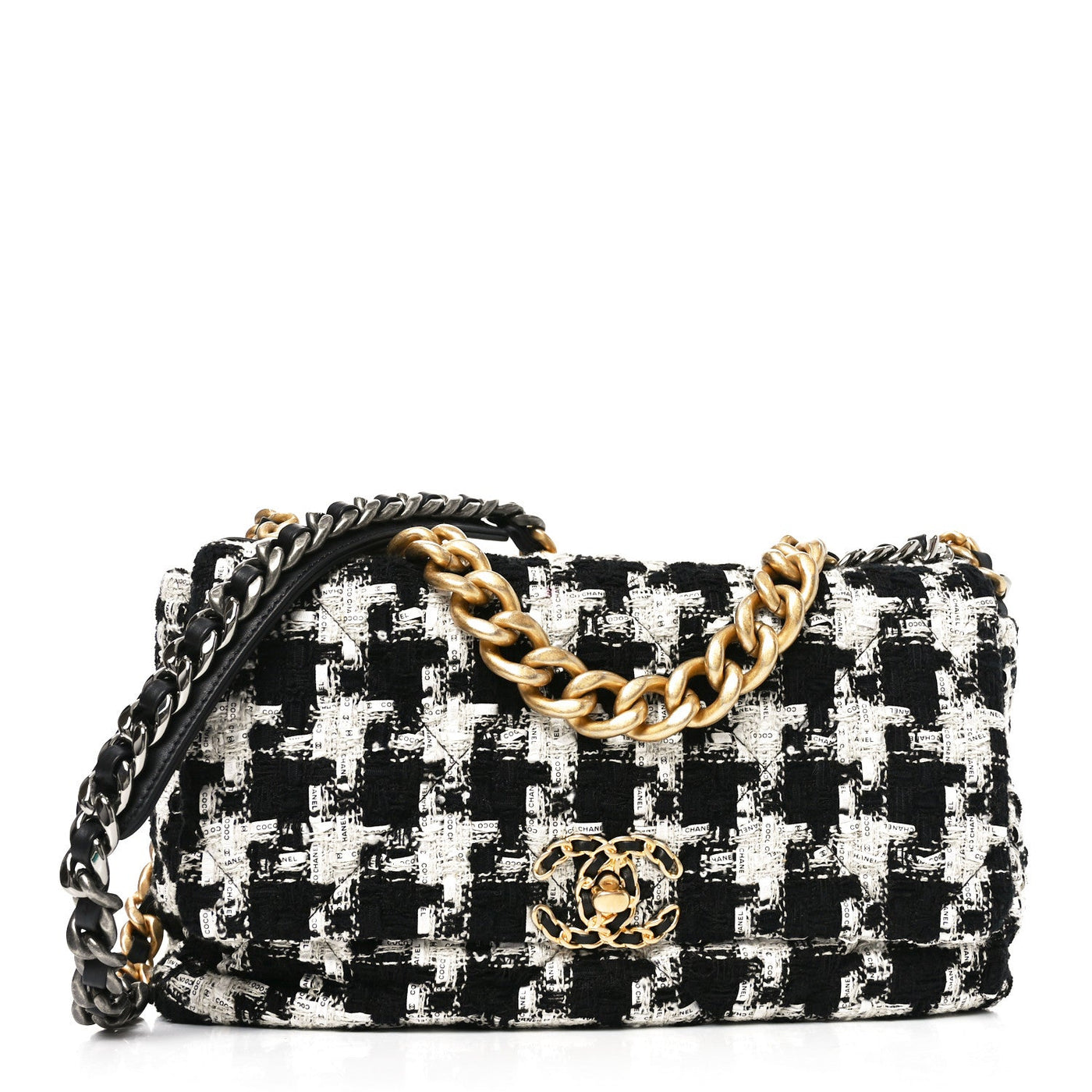 Chanel 19 Flap Bag Large Black Ecru White Tweed