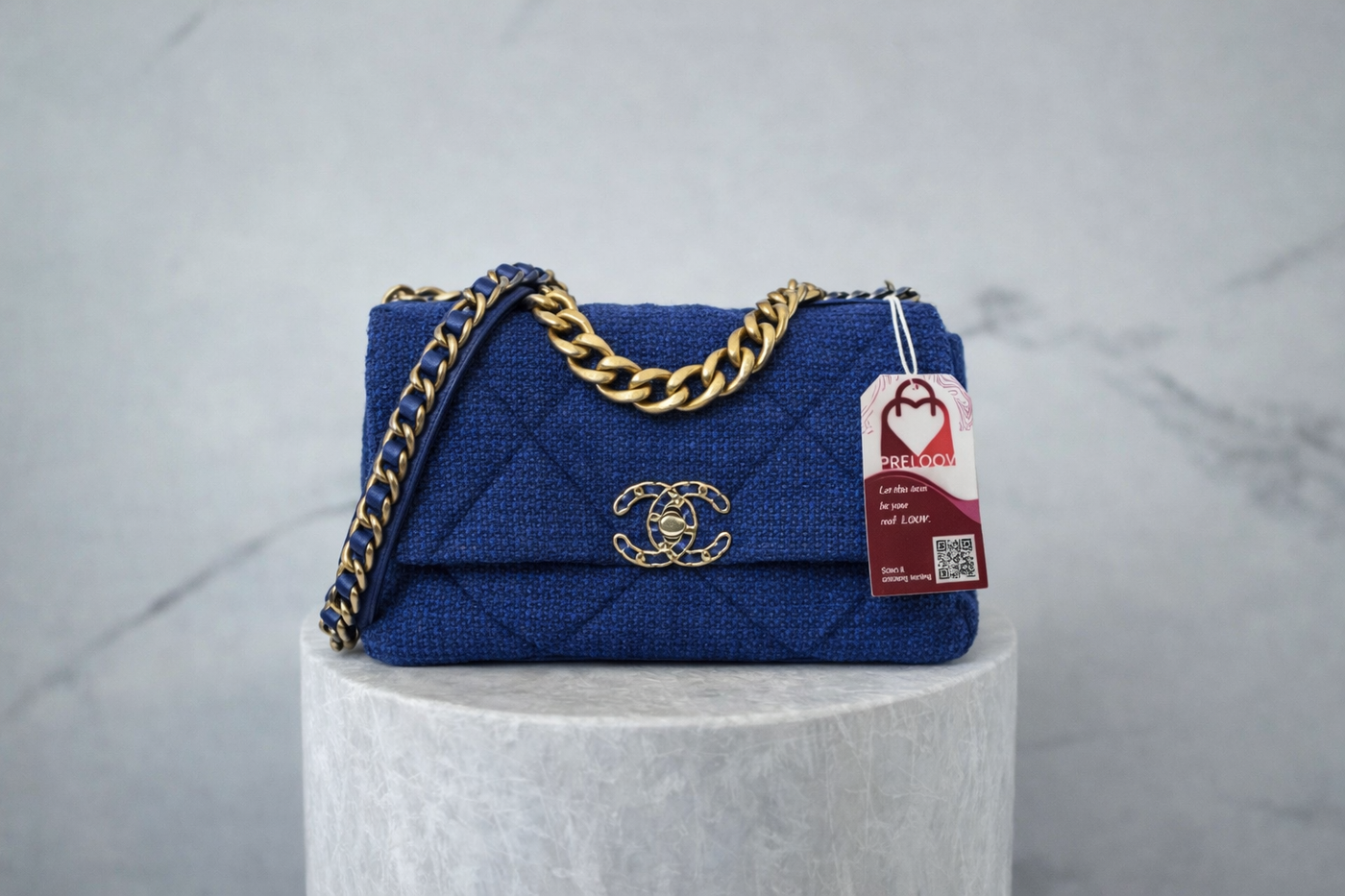 Chanel 19 Large Blue Tweed Flap Bag