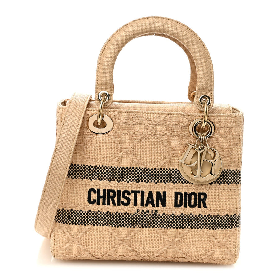 Christian Dior Medium Lady D-Lite Natural Black Raffia – PRELOOV