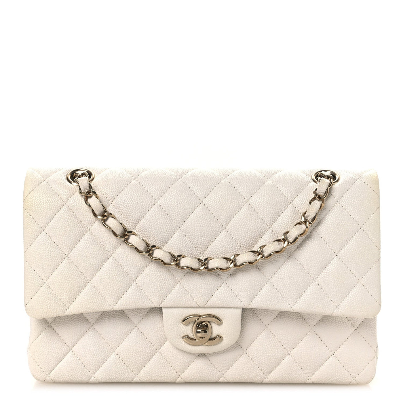 Chanel Double Flap Bag Medium White Caviar