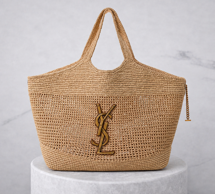 Saint Laurent Icare Raffia Tote maxi – Leather Trim & YSL Logo