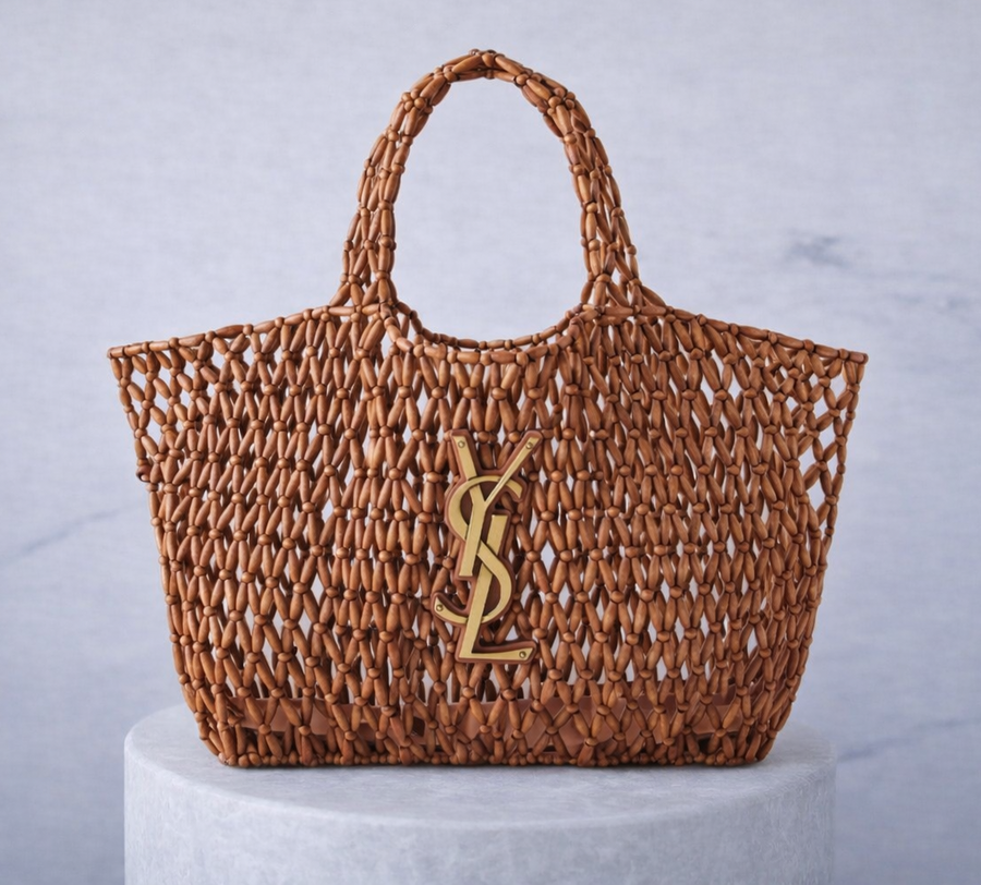 Saint Laurent ICARE medium in wood beads LIGHT WOOD AND BRICK