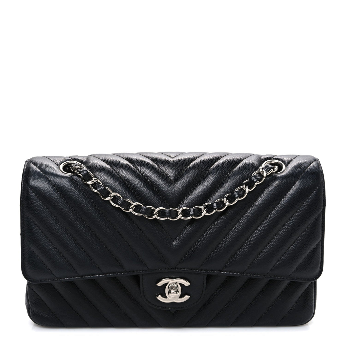 Chanel Double Flap Bag Medium Black Caviar Chevron