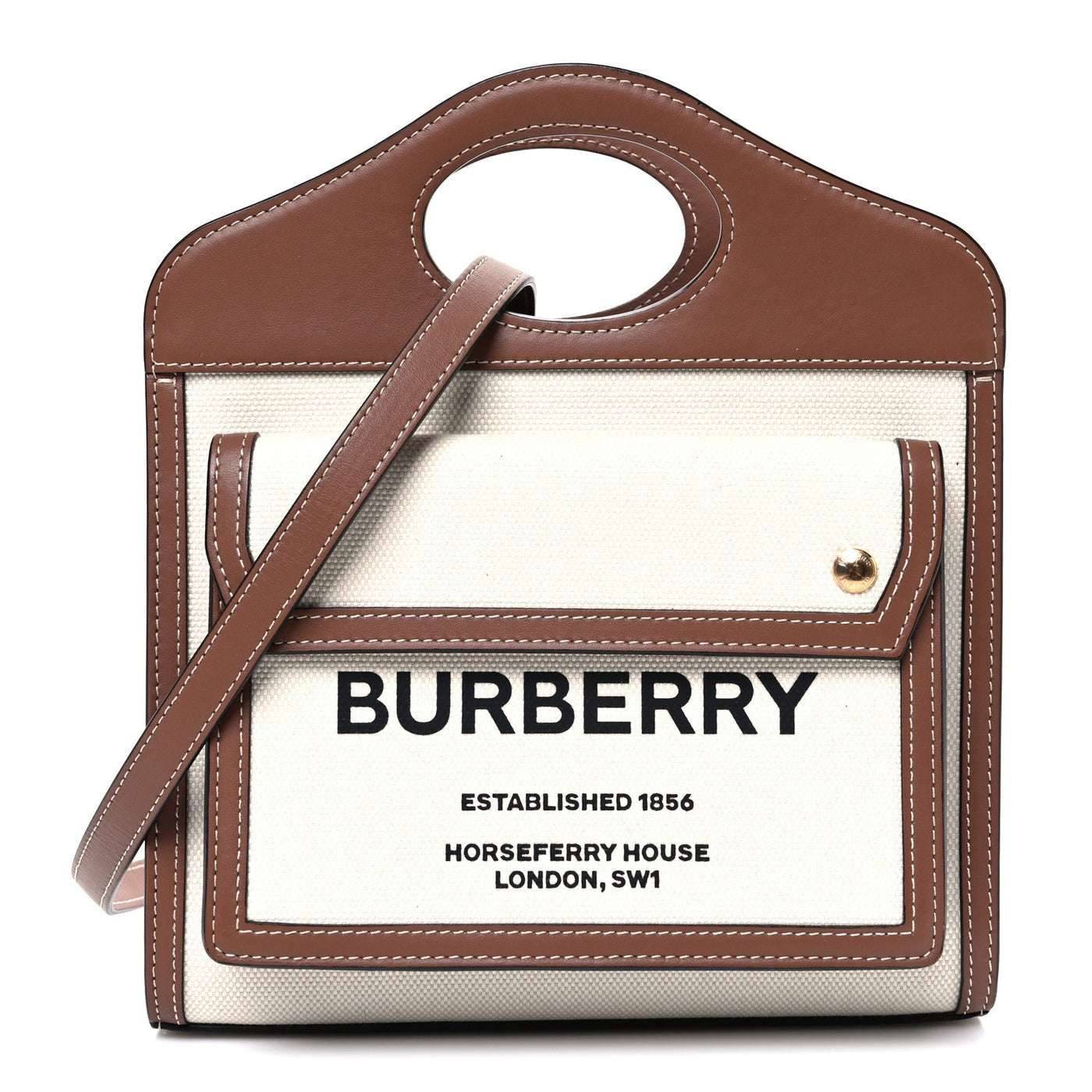 Burberry Mini Pocket Bag Natural Malt Brown Canvas Calfskin