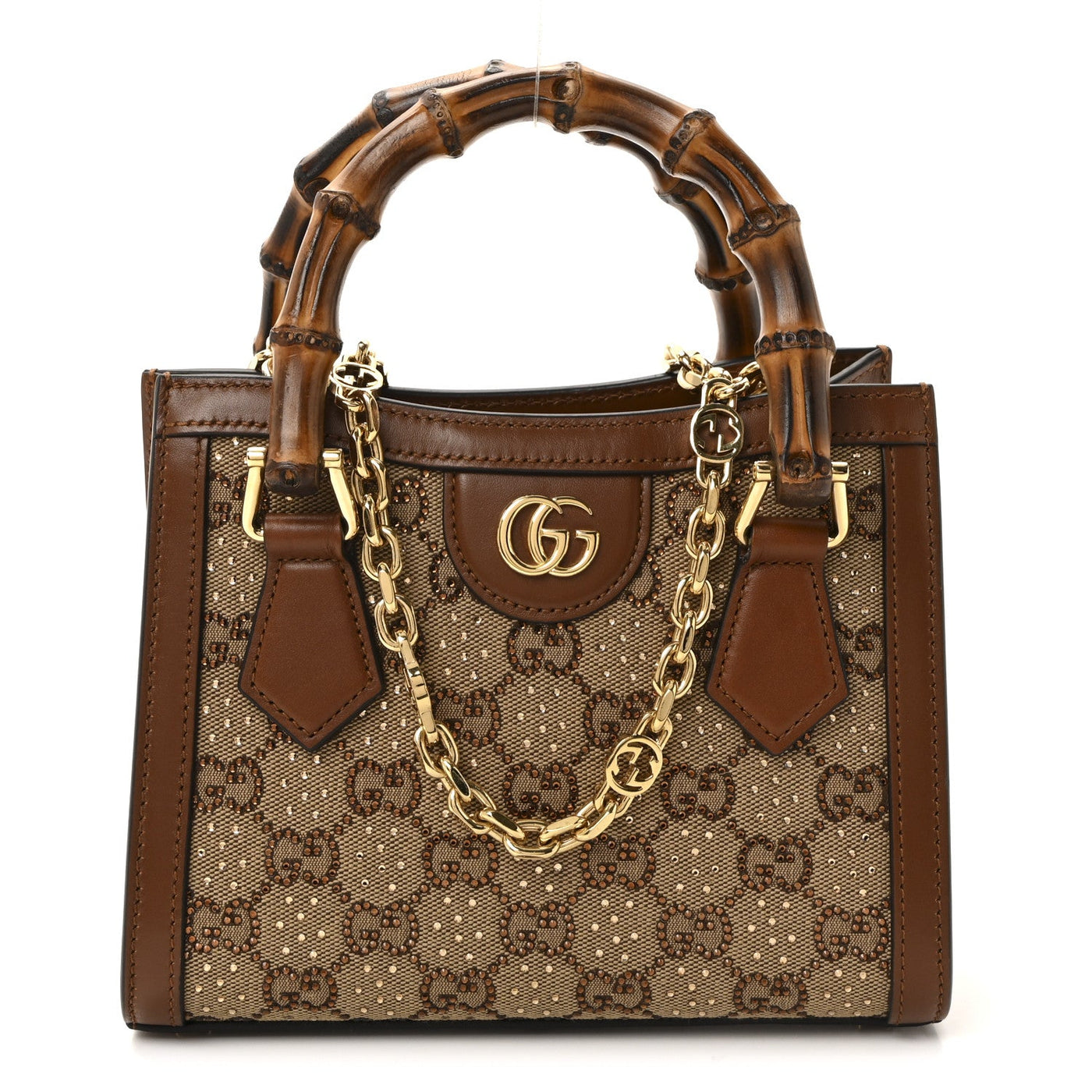 Gucci Mini Diana Tote Bag Camel Ebony Canvas Calfskin