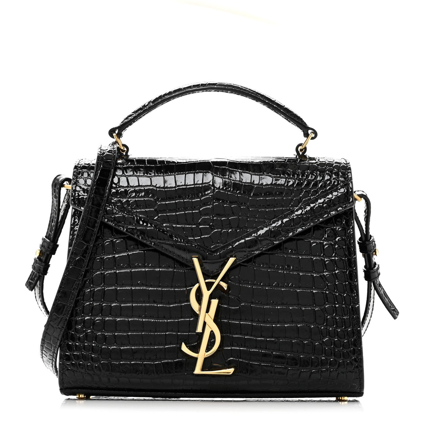 Saint Laurent Mini Cassandra Top Handle Black Croc Embossed Calfskin