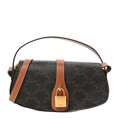 Celine Tabou Clutch on Strap Tan Triomphe Canvas Calfskin