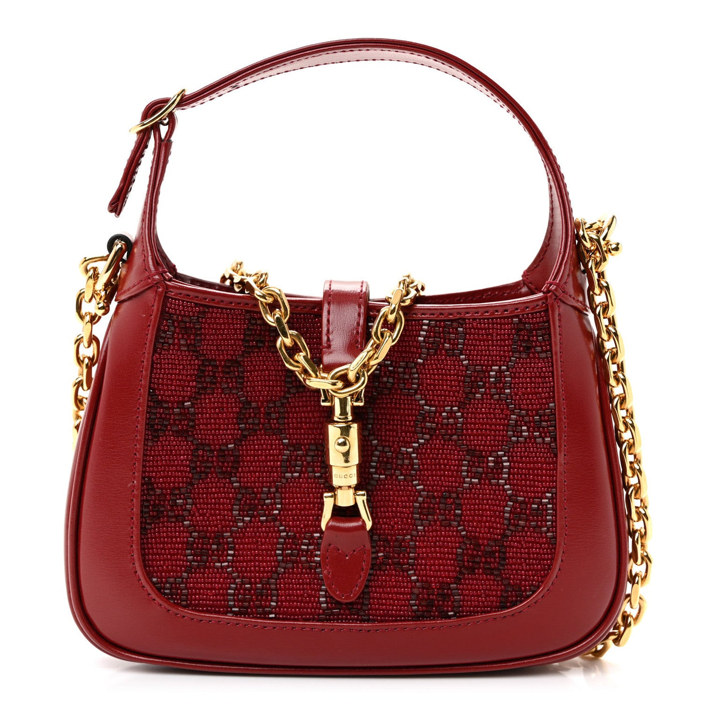 Gucci Mini Jackie 1961 Cherry Red Beaded Embroidery GG Monogram