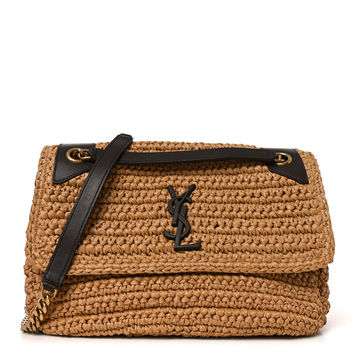 Saint Laurent Medium Niki Chain Satchel Natural Raffia – PRELOOV
