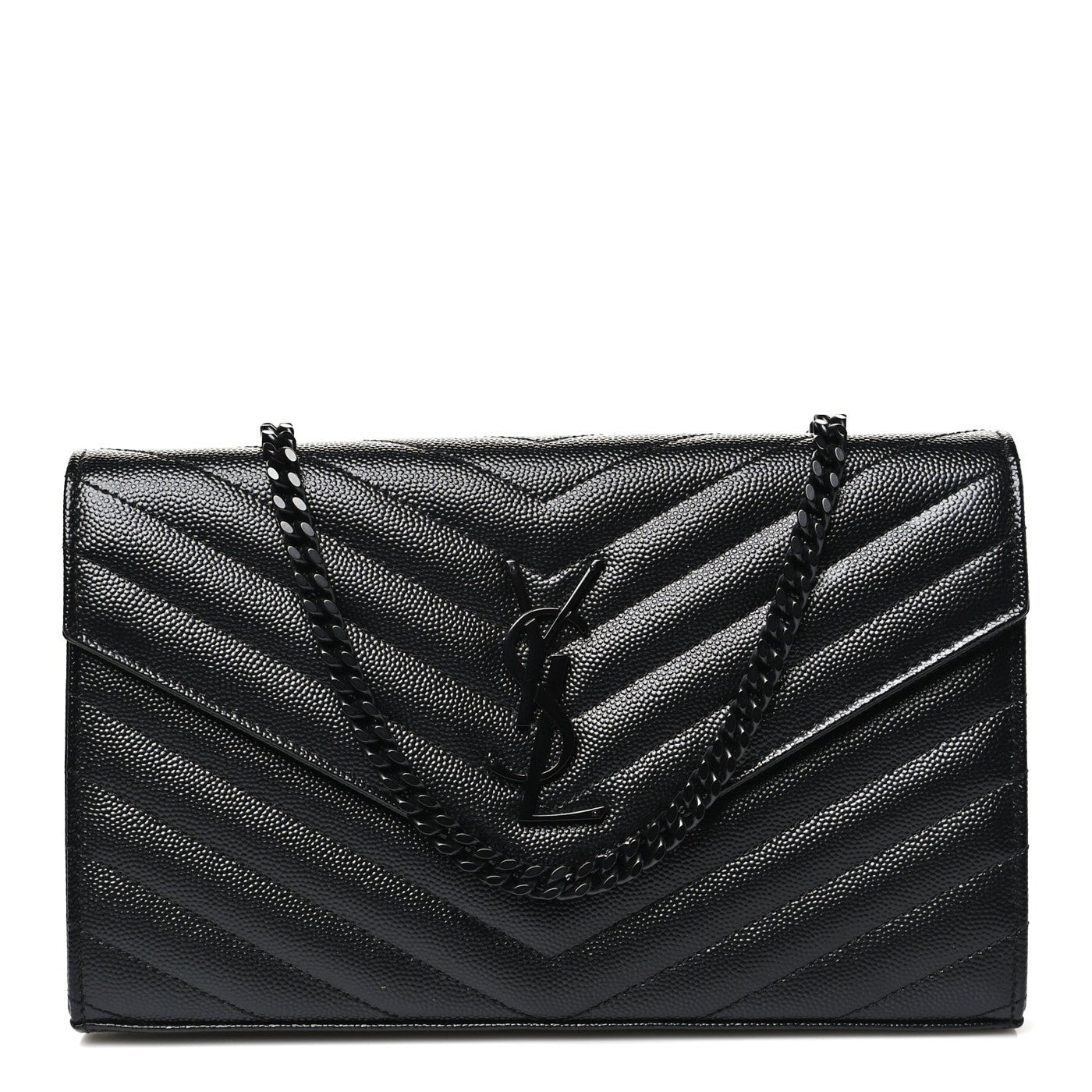 Saint Laurent Monochrome Chain Wallet Black Matelasse Chevron