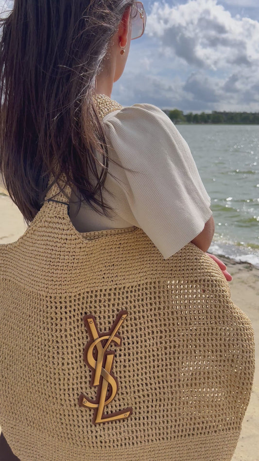 Saint Laurent Icare Raffia Tote maxi – Leather Trim & YSL Logo